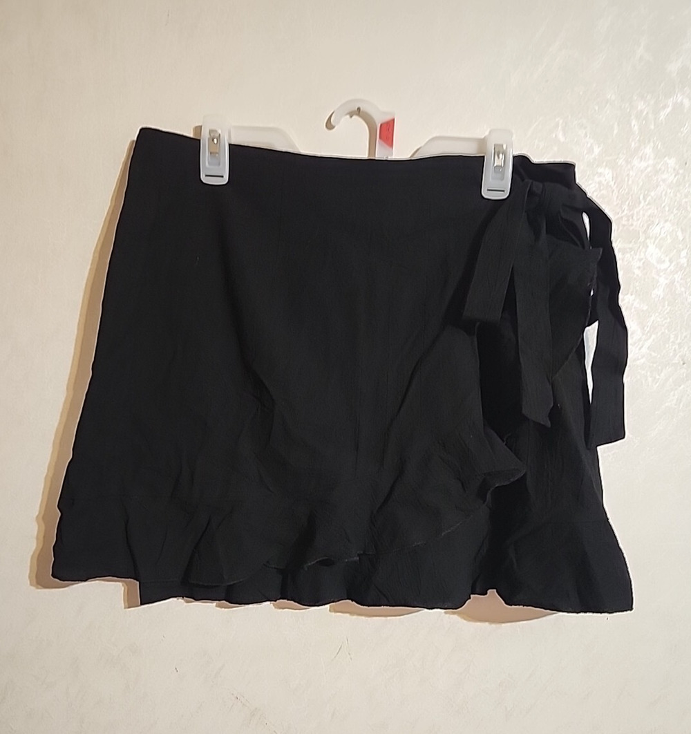 Naggoo Wrap High Waist Mini Skirt sz XL Black Ruffle Tie Cover Up Dance Party